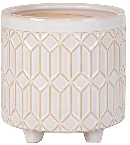 House Nordic Blumentopf Weiß mit Füssen 20 cm Keramik Übertopf mit Muster