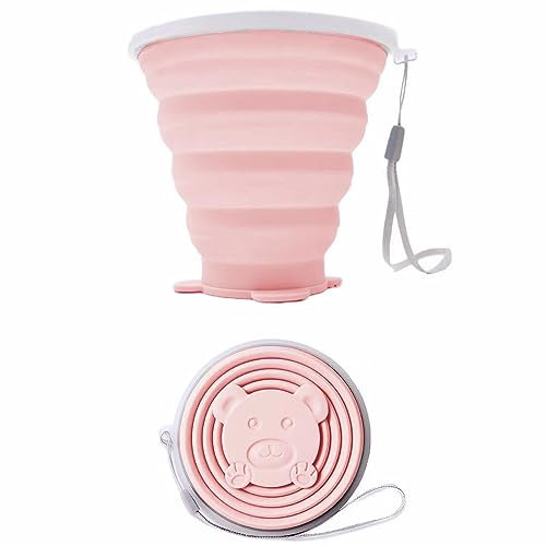 270ml Bicchiere Portatile Pieghevole da Viaggio con Coperchio in Plastica, Bicchiere Pieghevole in Silicone Senza BPA ,Riutilizzabile, Ideale per Picnic, Campeggio, Escursionismo e Viaggi (rosa)