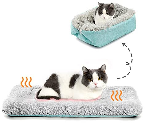 MUAEEOK Cat & Dog Bed, Self Warming & Heating Mat, Extra Warm Thermal Pad for Indoor & Outdoor Pets, Calming Crate Bed, 61x51cm (Blue)