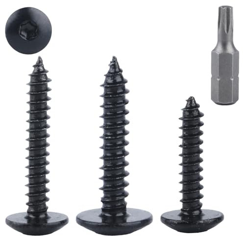 Blechschrauben Selbstschneidende Schrauben Torx, 60 Stk Holzschrauben, Flachkopfschrauben, Flachkop Torx Karosserieschrauben, schwarz Bohrschrauben für Holz Möbel Schrauben - M4,8x25mm