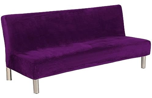 Meigeh Sofabezug ohne armlehnen 2 Sitzer Sofahusse Ohne Armlehne Samt Sofaüberwurf Schlafsofa Bezug Dick futonbezug 3 sitzer Lila L