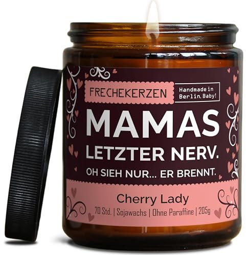 Lustige Duftkerze mit Spruch für Mama | Handgemacht aus Sojawachs | In Geschenkbox | Nachhaltiges Valentinsgeschenk | Geschenkidee Geburtstag Mutter, Beste Mama zum Muttertag |Kirsche