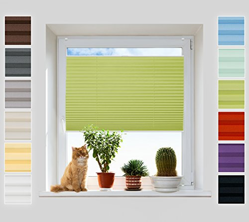 Plissee Ohne Bohren Klemmfix, Grün 70x110 cm, Jalousie mit easyfix Metall Klemmträger | Pearl Stoffkollektion | Leicht zu montieren | Faltrollo Sichtschutz, Sonnenschutz, Fenster