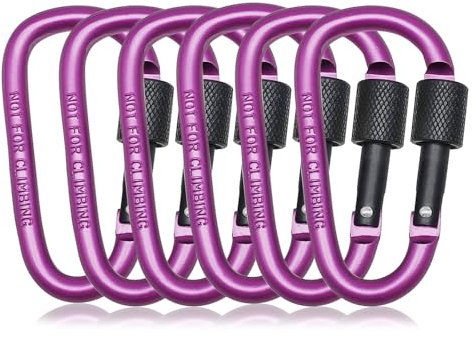 Morn Light 6 Pack D-Ring Locking Key Hook, Aluminium Spring Snap Hook Karabiner, Twist Lock Karabiner, Key Clip Karabiner für Hängematte, Rucksack, Wasser Cup, Haustier Leinen.(Lila)