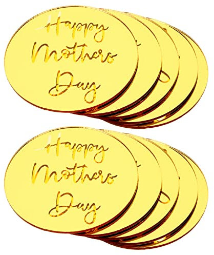 HOLIDYOYO 20pcs Happy Mother Day Cupcake Topper Acrylic Mirror Cake Disc Round Mirror Mothers Day Cake Picks Dessert Topper For Mothers Day Cake Decorations
