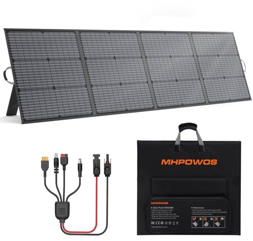 MHPOWOS Panneau solaire pliable de 220 W, complet avec béquille réglable, étanche IP67 et chargeur solaire durable pour Powerstation RV ordinateurs portables, générateur solaire, van, camping hors