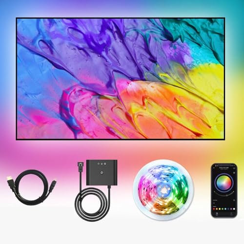 Striscia LED RGB da 5m,Striscia LED for TV,Suono e luce HDMI,Striscia illuminazione ambientale for computer con sincronizzazione immagine schermo,Striscia LED indirizzabile con controllo APP Bluetooth