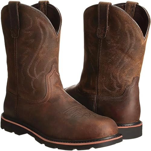 LNNLOO Stivali Da Equitazione (38-48), Stivale Western, Punta Rotonda/Ricamo, Pull-on/Tubo Centrale, Antiscivolo/Traspirante, Per Autunno Inverno/Uomo Donna,48,A