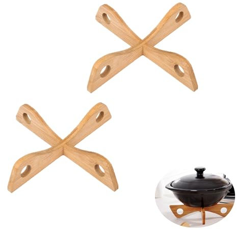 UtySty 2 Pack Wok Pan Base Stand Support Rack Bamboo Holder Reversible Detachable Trivet for Hot Pans Stir-Fry Pot Heat Insulation Casserole Dish Kitchen Gadget Table Countertop Camping