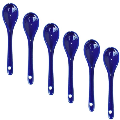 Lotatheta 6 pcs Dark Blue Porcelain Egg Spoons Ceramic Spoons 4.7 inch Coffee Dessert Yogurt Tea Milky Tea