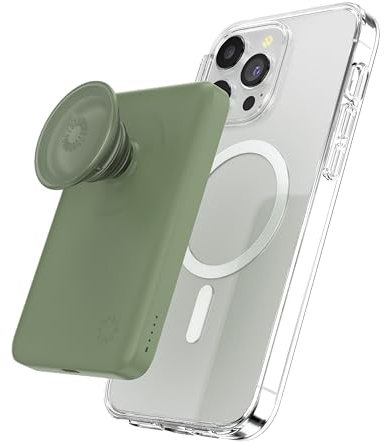PopSockets PowerPack para Banco de energía magnético MagSafe, Cargador de teléfono portátil, Paquete de batería magnética inalámbrica, 5000 mAh para iPhone 16/15/14/13/12 Pro/Pro MAX/Plus - eucalipto