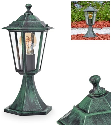 HOFSTEIN Außenwegeleuchte Loria, Sockelleuchte aus Metall/Glas in Schwarz-Grün/Klar, Wegeleuchte in antikem Look, 37 cm, Gartenlampe, Gartenbeleuchtung IP44, 1 x E27, ohne Leuchtmittel