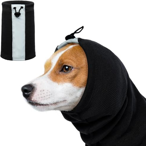 Cache-Oreilles pour Chien, Snood pour Oreilles Chien Chauffe-Cou et Oreilles de Chien Chats Protege Oreille Chien Snood Oreilles Chen Cocker avec Bandes Réfléchissantes(Noir, S)