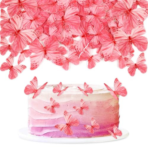 60Pcs Edible Butterfly Cupcake Toppers 3D Edible Butterfly Cake Topper Red Butterfly Cupcake Decoration Picks Wedding Baby Shower Party Wedding Anniversary Birthday Party Cupcake Decoration