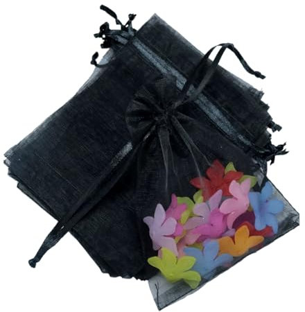 50 Organzasäckchen Schwarz Organzabeutel Organza Schmuck Säckchen Geschenktüten für Verpackung, 10 x 15 cm