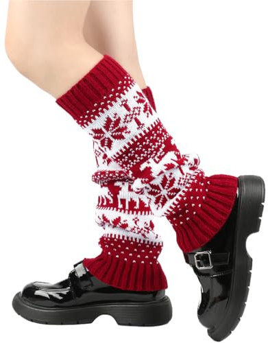 Nanxson Damen Stulpen Winter Gestrickt Beinstulpen Böhmen Strümpfe Legwärmer Legging Weihnachtsstrumpf (Rot)