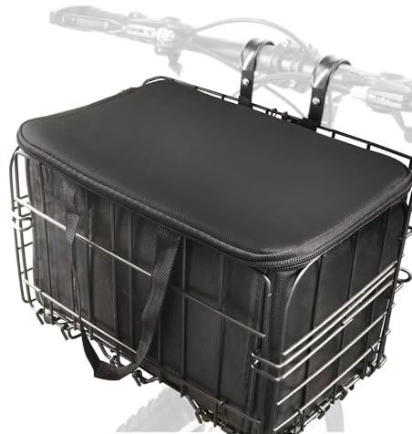 QWERTYUI Bike Basket Front/Rear,Folding Bicycle Basket with Removable Liner Bag, Hanging Cargo Storage Basket/Rack, Quick Release Metal Storage Rack for Riding Gear, Mountain Bikes,Black
