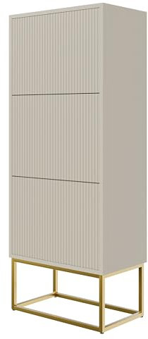 Selsey Schuhschrank Schuhregal 50 cm 3 Klappen Schuh Schrank 12 Paar Schuhe Schuhaufbewahrung Stehend Graubeige Goldene Beine Veldio