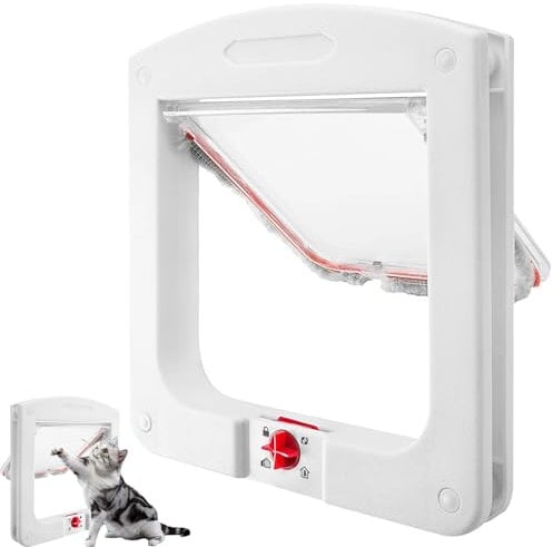 Mritrit Puerta para Gatos, Gatera para Gatos con Cierre Magnético de 4 Vías, Puertas Cachorros, Puerta para Mascotas para Gato y Perros Pequeño, Interior y Exterior, Blanco - 22 × 20 × 3 cm