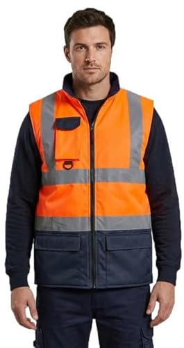 Hi Viz Vis Bodywarmer Fleece Lined Reversible Waistcoat High Visibility Vest Reflective Waterproof Workwear Warm Gilet Full Zip Padded Body Warmer