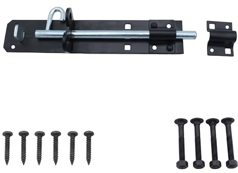 Heavy-Duty Sliding Bolt Lock for Doors and Gates, Black, 75-200 cm (Black, 200mm (8))