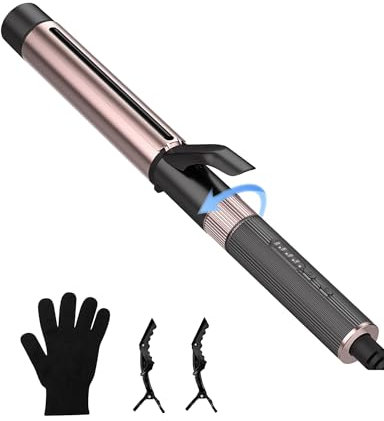 Lockenstab Große Locken 32mm, UKLISS PRO Lockenstäbe mit Klemme, Dicker Lockenstab für Lange Haare und Mittellanges Haar, Großer Lockenstäbe Dick mit Klemme und Handschuh, 140-200°C, Doppelspannung