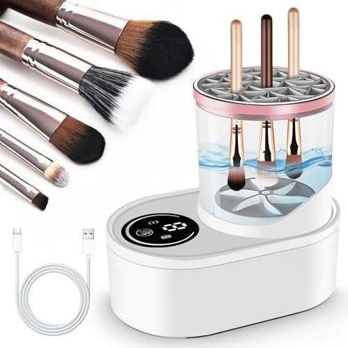 Alaoo Electric Makeup Brush Cleaner, Auto-Rotating Brush Cleaner Machine, USB Cosmetic Brush Cleaner, One-Click Cleaning Makeup Brush for All Types, Gift for Women Friend, Transparent rectangle