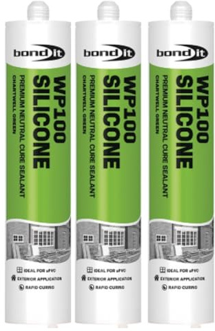 Bond It WP100 Premium Neutral Cure Oxime Silicone Sealant – 3x Chartwell Green, 285ml | High-Performance Silicone – Mould-Resistant – Permanently Flexible | Sealant for Building & Construction Joints