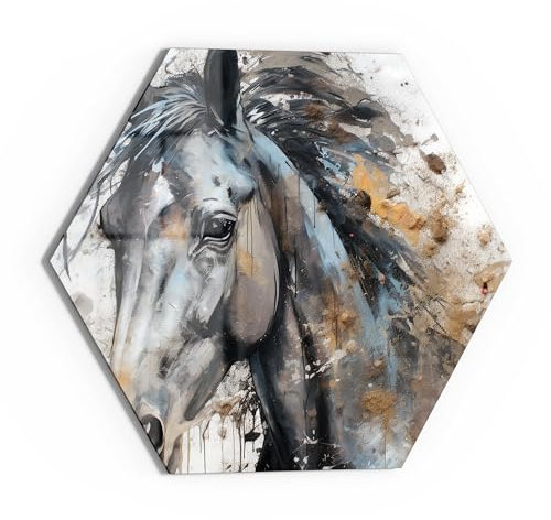 DEQOART Glasbild Echtglas | Motiv Monochromes Pferd | sechseckig einteilig Sechseck 40x34,5 cm | schöne Dekoration | Wandbild für Wohnzimmer, Schlafzimmer, Flur & Küche | moderne Wanddeko