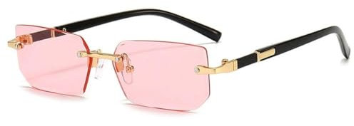 Lunettes de soleil sans monture rétro rectangulaires sans cadre verres colorés teintés pour homme carré femme ombre lunettes de soleil UV, rose, Taille unique