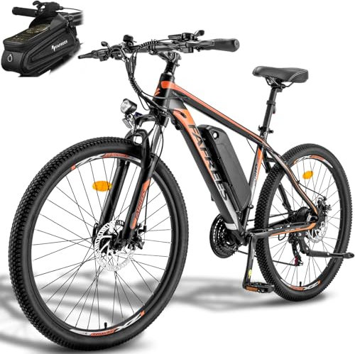 Fafrees Bicicletta Elettrica 26 Bici Elettrica Mountain Bike 21 Velocità Batteria Rimovibile 36V13Ah EBike Uomo Donna Adulti, Freni a Disco Meccanici, Autonomia di 80-100km, Nero, Borsa da Manubrio