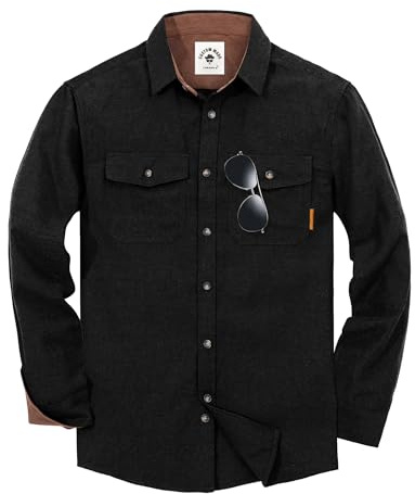 TARAINYA Flanellhemd Herren Langarm Kariertes Karohemd Holzfällerhemd Oktoberfest mit Tasche Regular Fit Schwarz 3XL