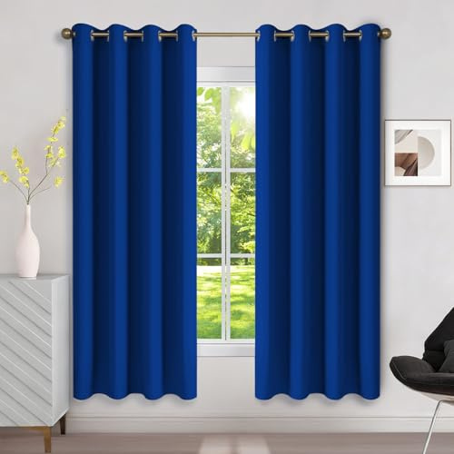 Runyéla Verdunklungsvorhänge mit Ösen Gardinen 2er Set, Thermovorhang Hitzeschutz H 175 x B 140, Vorhänge Blickdicht Königsblau, Ösenvorhang für Schlafzimmer Wohnzimmer Blackout Curtain