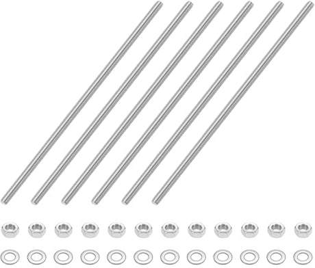 QUARKZMAN 6 Stück Gewindestangen M5 x 180mm, Edelstahl Stockschrauben, Gewindestifte mit 12pcs Sechskantmutter und 12pcs Unterlegscheiben, Vollgewindestange für Möbeln, Maschinen
