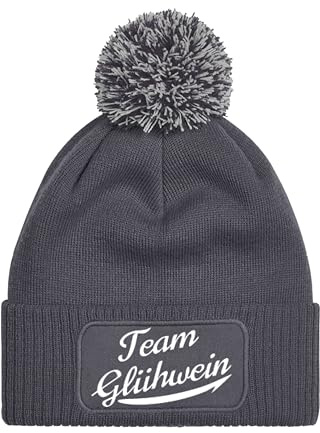NIMAMA Mütze Beanie Team Glühwein Strick Bommel Wintermütze Statement Lustiger Spruch Unisex Strickmütze für Herren & Damen