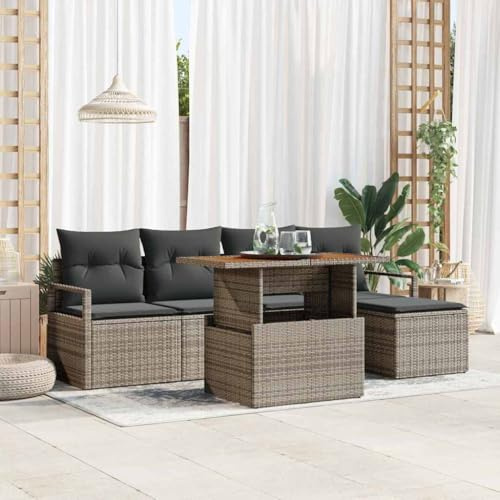 Frdhee Balkon Möbel Terrassensofa,Garten Essgruppe mit Kissen 6 pcs Grau und Braun,Relaxsofa für Veranden Hof und Poolränder