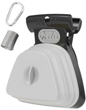 SSS SALLYSS Raccolta Escrementi per Cani e Gatti – Paletta Igienica Portatile, Raccogli Cacca, Espandibile Anti-Odore, Rotolo di Sacchetti, Ideale per Passeggiate e Uso Esterno (Grigio, Large)