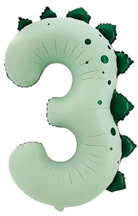 Gleemix DinoZahlen Luftballon 3 Jahre, XXL Dino Luftballon 3. Geburtstag | Große Grüne Folienballon 3, Ballon Zahl Deko, 110 x 73 cm, Luftballon 3 für Dino Party, Geburtstagdeko