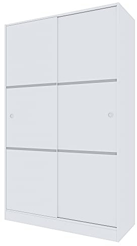 Bricozone Armadio Guardaroba Bianco Lucido Con 2 Ante Scorrevoli Con Guide Nascoste Con Ripiano Superiore Barra Appendiabiti E 4 Ripiani Struttura In Legno Melaminico 200x120x50 Cm