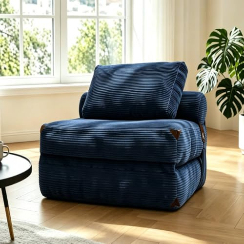 combet Folding Sofa Bed with Sleep Function,Convertible Sleeper Chair Bed with Pillow & Mattress,Portable Floor Sofa Lounge Guest Bed Recliner Chair for Living Room,Bedroom 170x85CM,Blue