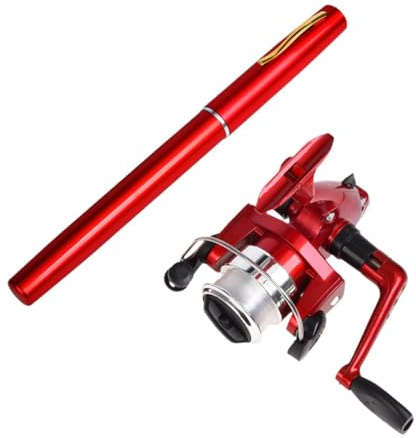 AsrMyjcx Mini Eisangelrute Teleskop Angelrute Angelschnur Rolle Tragbar Fiberglas Aluminium für Kinder Erwachsene für Angeln Fluss Outdoor Reisen, Rot