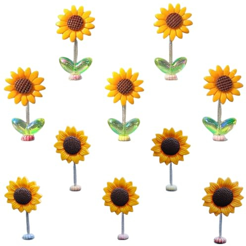 FIQLUL Set of 10 Crochet Sunflower Wobble Figure Car Decoration - Hand Knitted Wobble Flower for Car Dashboard, Funny Car Accessories Interior for Men and Women