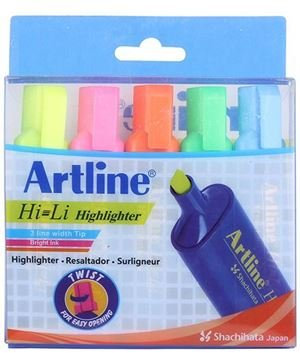 Artline Hi-Li-Textmarker | 3 Strichbreite Spitze | wasser- und lichtbeständig | säurefreie und schnell trocknende Tinte | leicht anwendbare Textmarker | glatte Hervorhebung | Set mit 5 hellen Farben