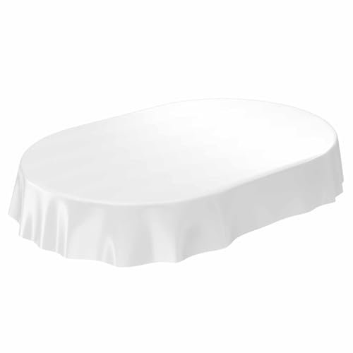 ANRO Wachstischdecke Wachstuch Tischdecke abwaschbar Weiß Uni matt Oval 140x180cm