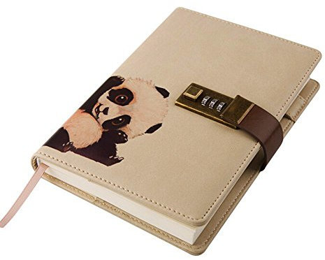 ToiM Cute Animal Theme PU Leather Journal Writing Notebook Daily Notepad with Combination Lock and Pen Holder, B6 Size Password Diary (Without Chinese or Japanese) (Panda)
