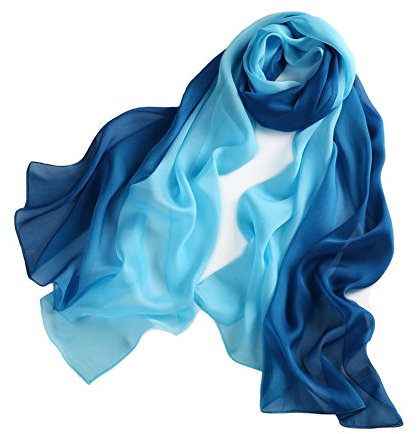 LoveSilk Lange Georgette Seidentuch 100% Seiden-schals Stola in Farbverlauf Farbe Blau-farbverlauf