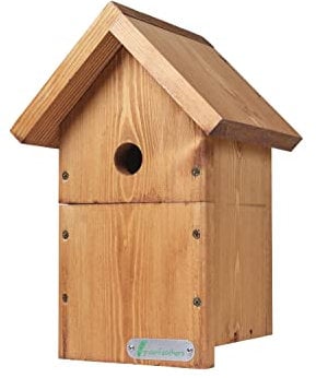 Green Feathers Wooden Deluxe Bird Box | Waterproof & Ventilated | 32mm Hole Ideal For a Variety of Birds | Nesting Box House | Easy Installation