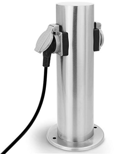 Steckdose aussen 2 Fach Gartensteckdose Edelstahl rund Stromverteiler Garten Aussensteckdose IP44 Steckdosensäule Energiesäule Outdoor (1)