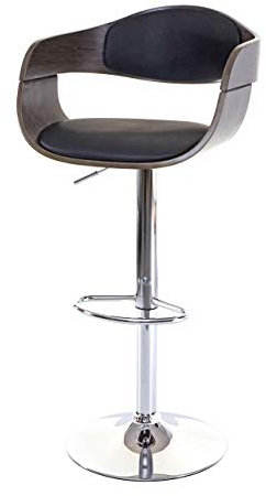 Mendler Barhocker HWC-A47, Barstuhl, Holz Bugholz Retro-Design - grau, Kunstleder schwarz