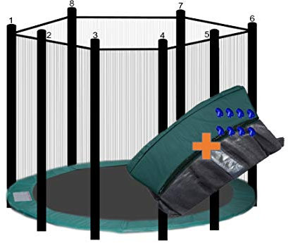 walexo Trampolin Randabdeckung + Sicherheitsnetz für 8 Stangensysteme (366 cm Ø, Grün/Schwarz)
